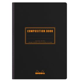 #119249 Rhodia Composition Book, Black, 80g Lined, 80 Sheets White, Canvas-back Thread Bound