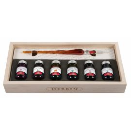  Jacques Herbin - Glass Pen Gift Set - Six 10ml Bottles with Glass Pen