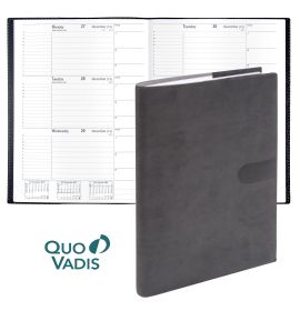 #3111Q5 Quo Vadis 2022-2023 Principal Weekly Planner 12 Months, Aug. to Jul. 7 x 9 3/8" Smooth Faux Suede Texas Charcoal Black