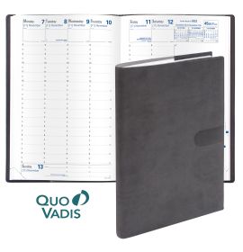 #3411Q5 Quo Vadis 2022-2023 Academic Minister Weekly/Monthly Planner 13 Months, July to July 6 1/4 x 9 3/8" Smooth Faux Suede Texas Charcoal Black