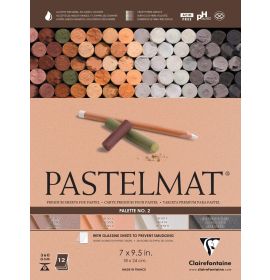 Clairefontaine Pastelmat Glued Pad - Palette No. 2 - (7 x 9 1/2 Inches) 18 x 24 cm - 360g - 12 Sheets - Sienna, White, Brown, Charcoal Grey