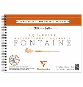 Clairefontaine - Fontaine Watercolor - Hot Pressed - 300g - Wirebound - 12 Sheets - 7 1/2 x 10 1/4"