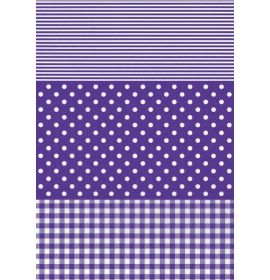#C/488 Decopatch Purple Polka & Stripes 3 sheets of 1 design Decoupage paper 11 3/4 x 15 3/4 3