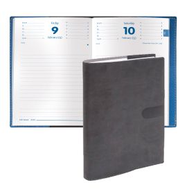 #2911Q4 Quo Vadis 2023-2024 Textagenda Daily Planner 12 Months, Aug. to Jul. 4 3/4 x 6 3/4" Smooth Faux Suede Texas Charcoal Black